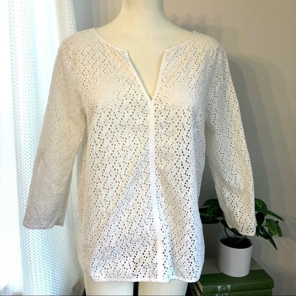 Talbots Tops - 🎯3/$10 Talbots White Eyelet Lace Top Medium Petite